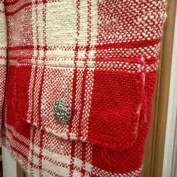 Zara Red & Cream Plaid Button-Front Vest - Picture 4 of 6